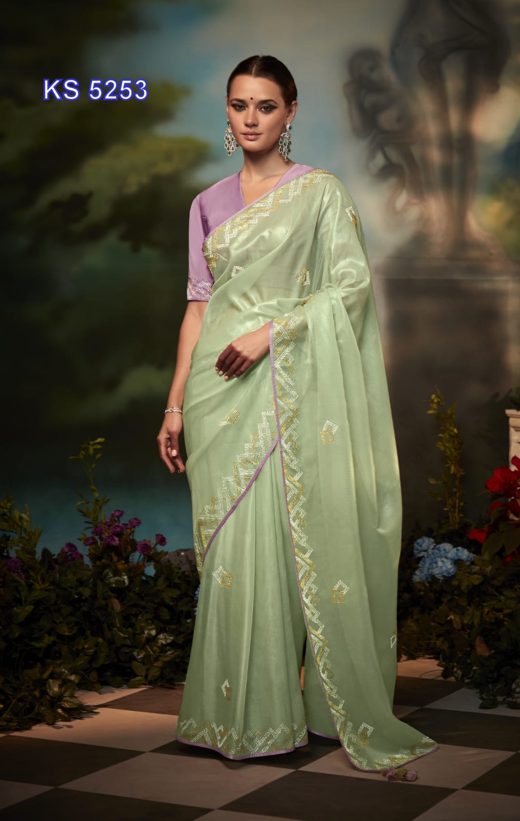 Cyan Green Tissue silk saree