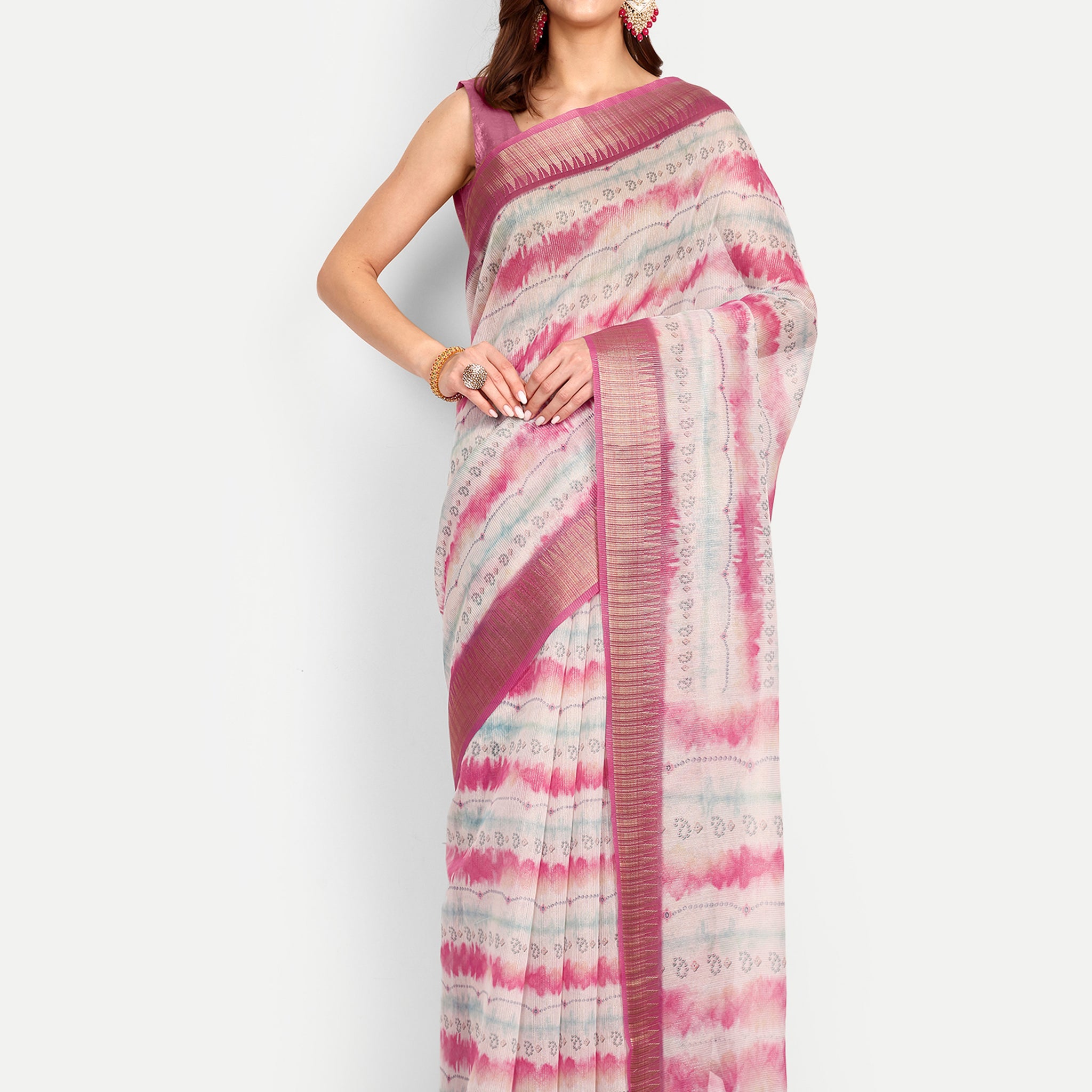 Pink Linen Saree