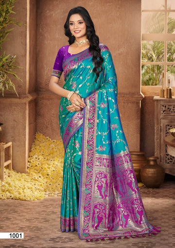 Turquoise Blue Silk Saree