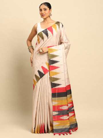 Beige Tussar Silk Saree