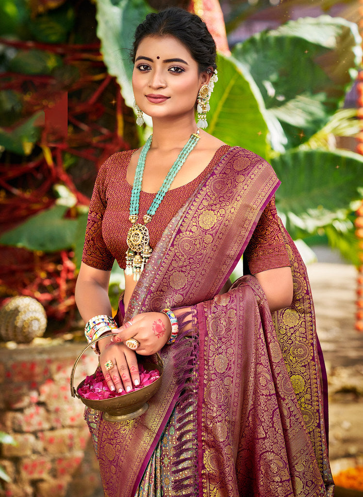 Purple Dharmavaram Silk Saree