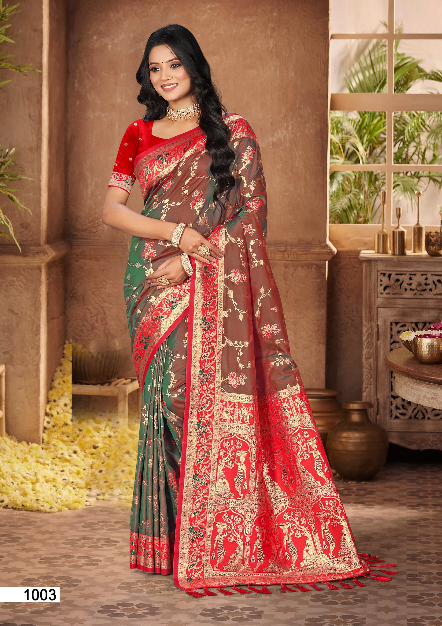 Moss Green Silk Saree