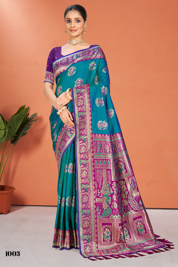 Turquoise Blue Silk Saree