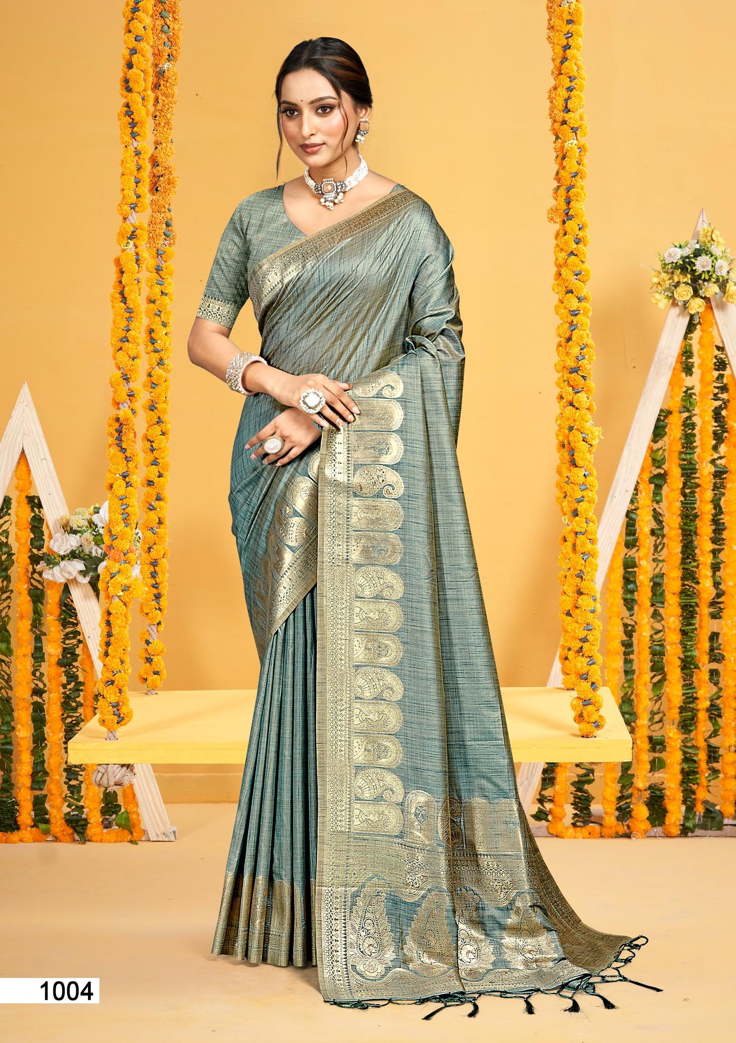 Teal Green Assam Silk Saree
