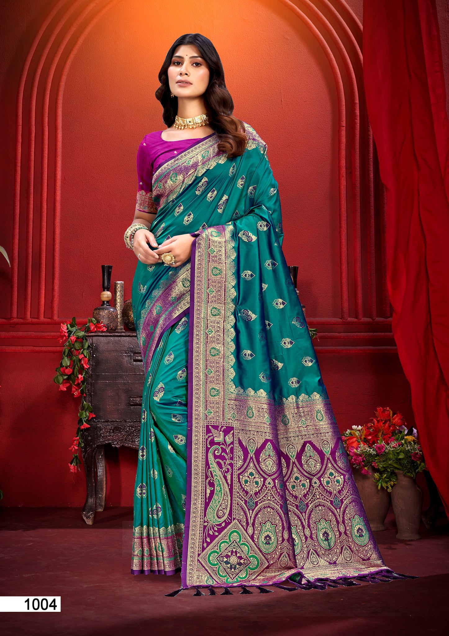 Teal Green Silk Saree