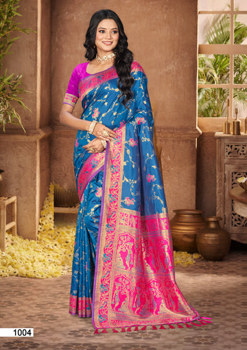 Teal Blue Silk Saree