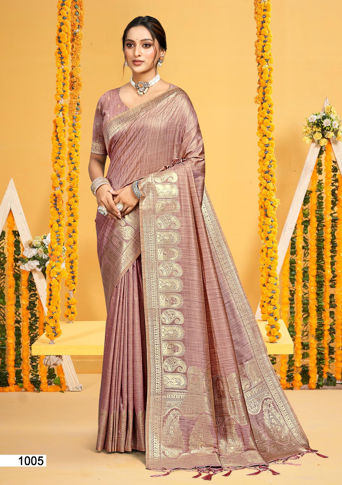 Dusty Pink Assam Silk Saree