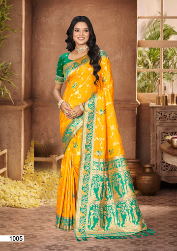 Mustard Yellow Silk Saree