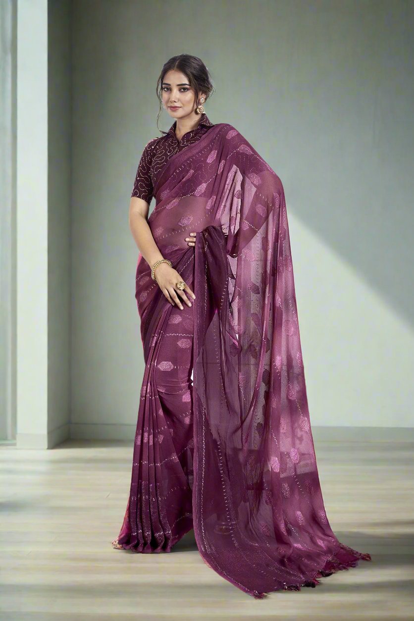 Wine Georgette Saree