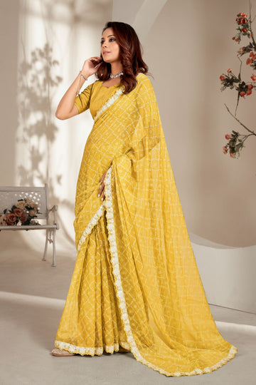 Raj Laxmi Yellow Chiffon Saree