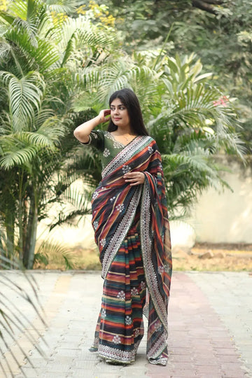 Multicolor Soft Organza Silk Saree