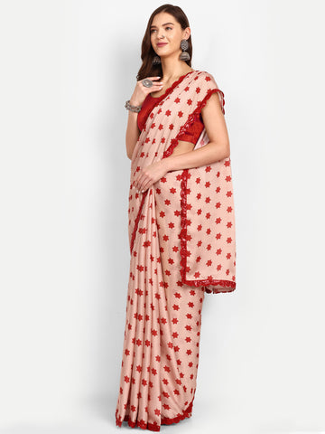 Off White Satin Silk Saree