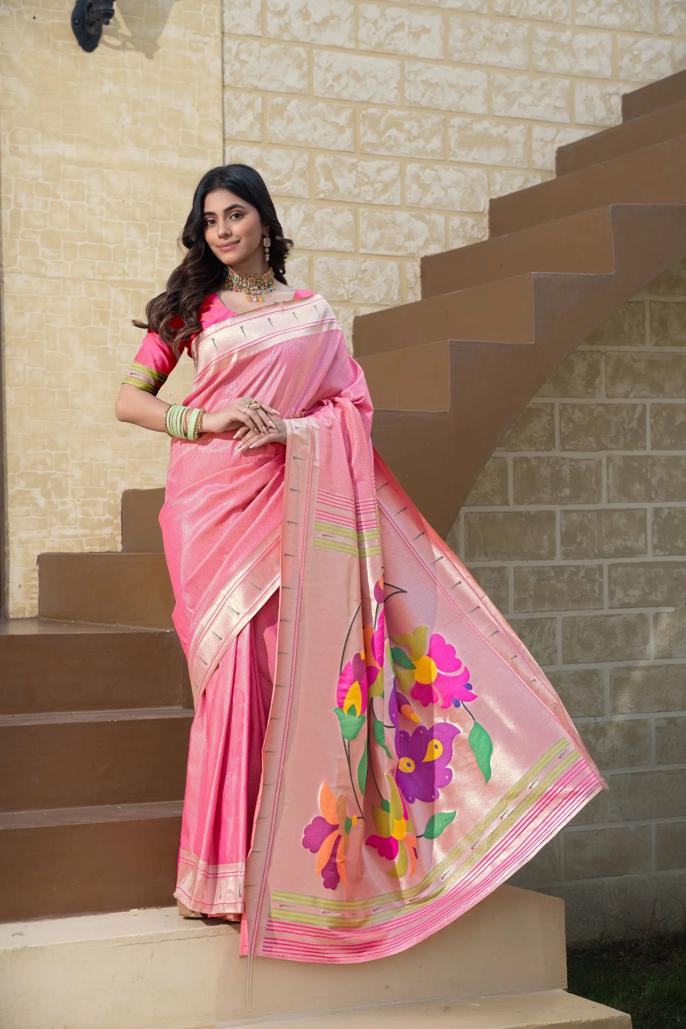 Pink Paithani Silk saree