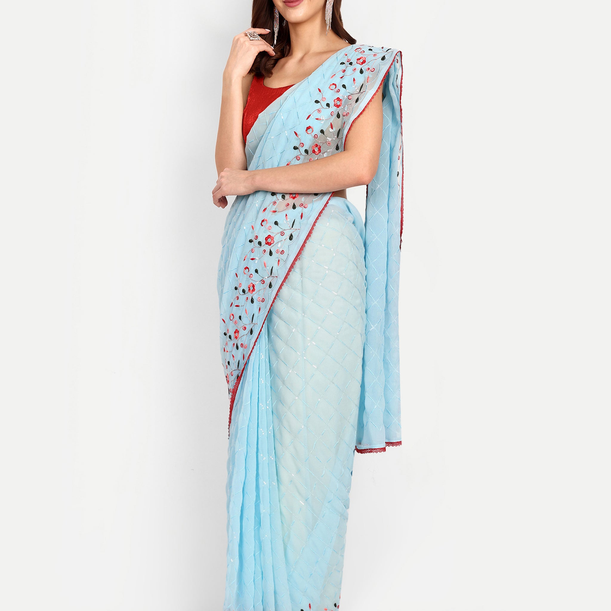 Sky Blue Chiffon Saree