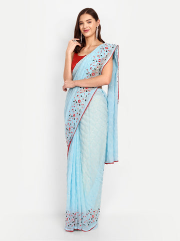 Sky Blue Chiffon Saree