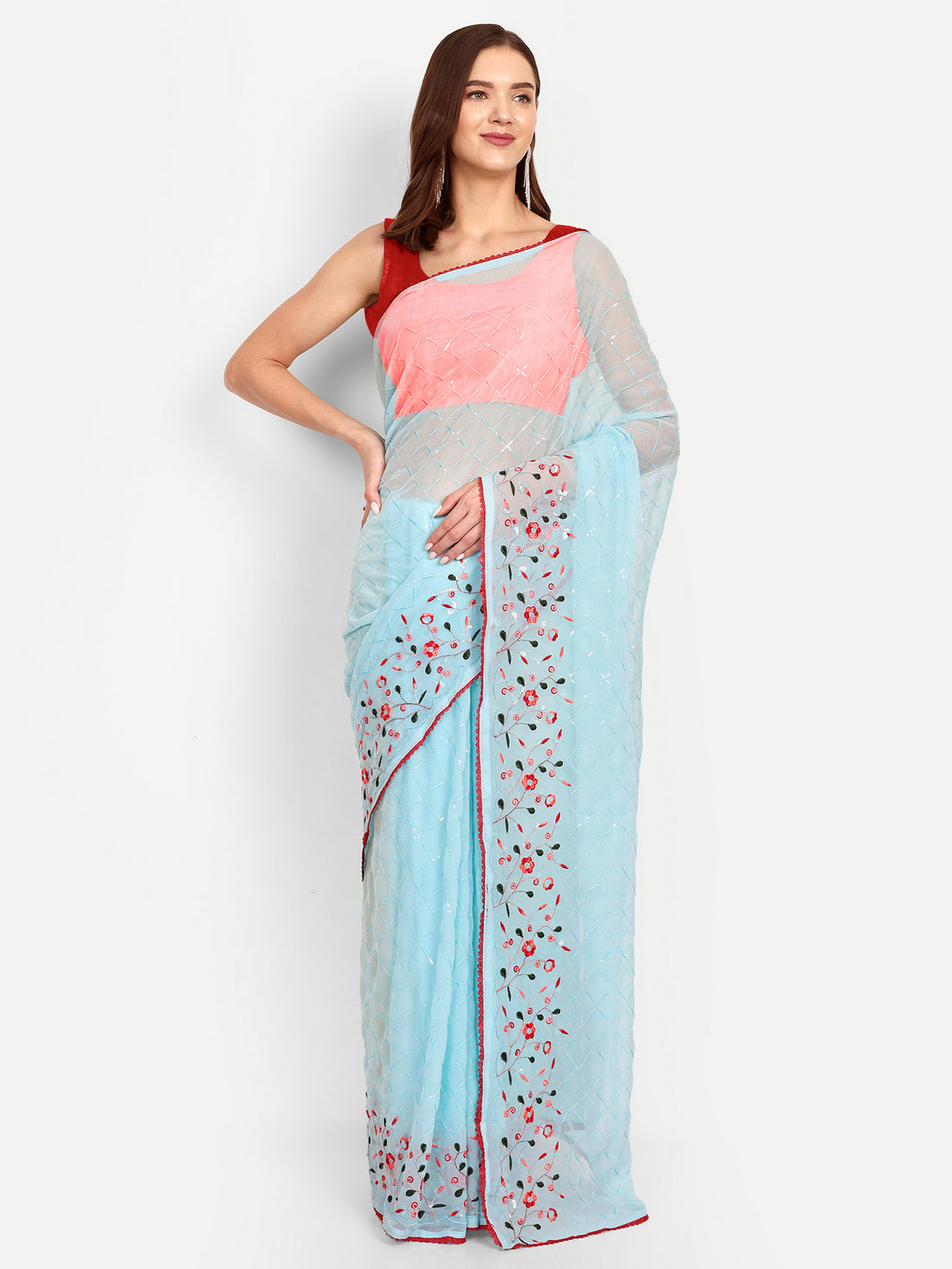 Sky Blue Chiffon Saree