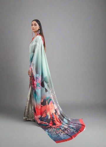 Sky Blue Digital Printed Silk Saree