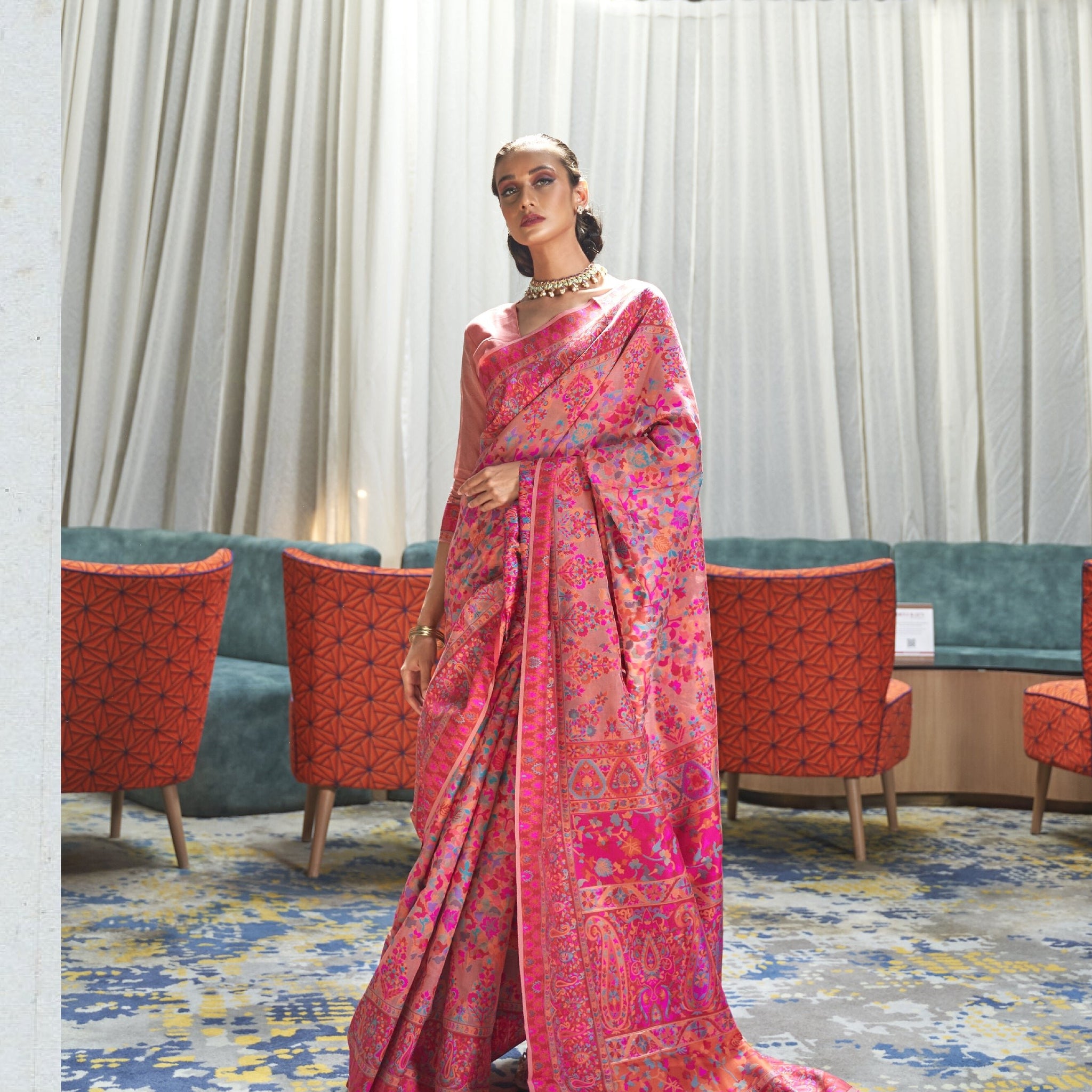 Raj Laxmi Pink Kashmiri Silk Saree