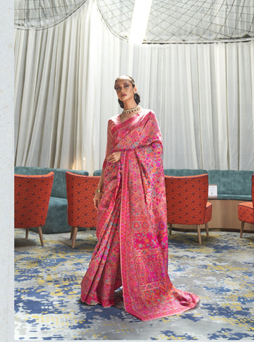 Raj Laxmi Pink Kashmiri Silk Saree