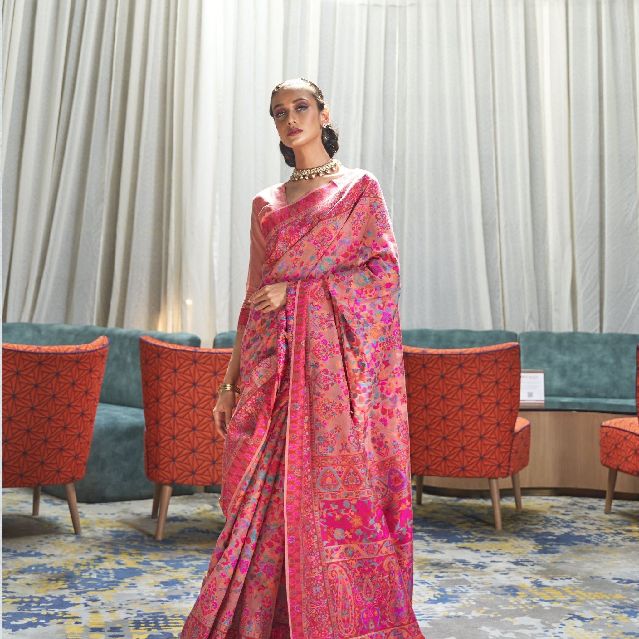 Pink Weaving Silk Saree