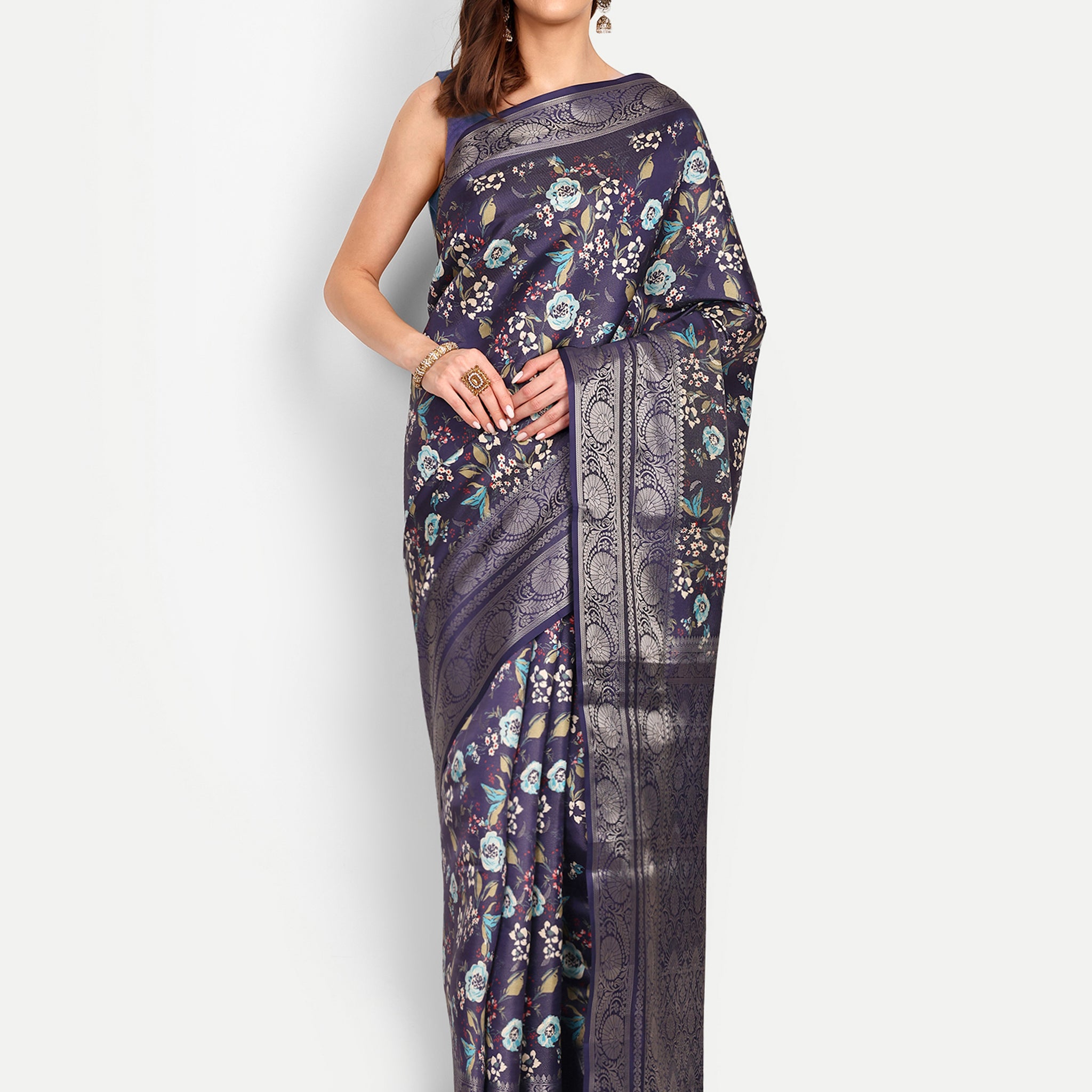 Navy Blue Banarasi Silk Saree