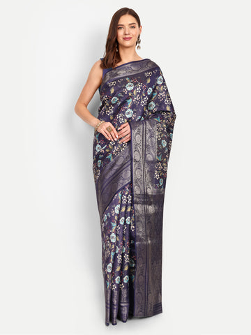 Navy Blue Banarasi Silk Saree