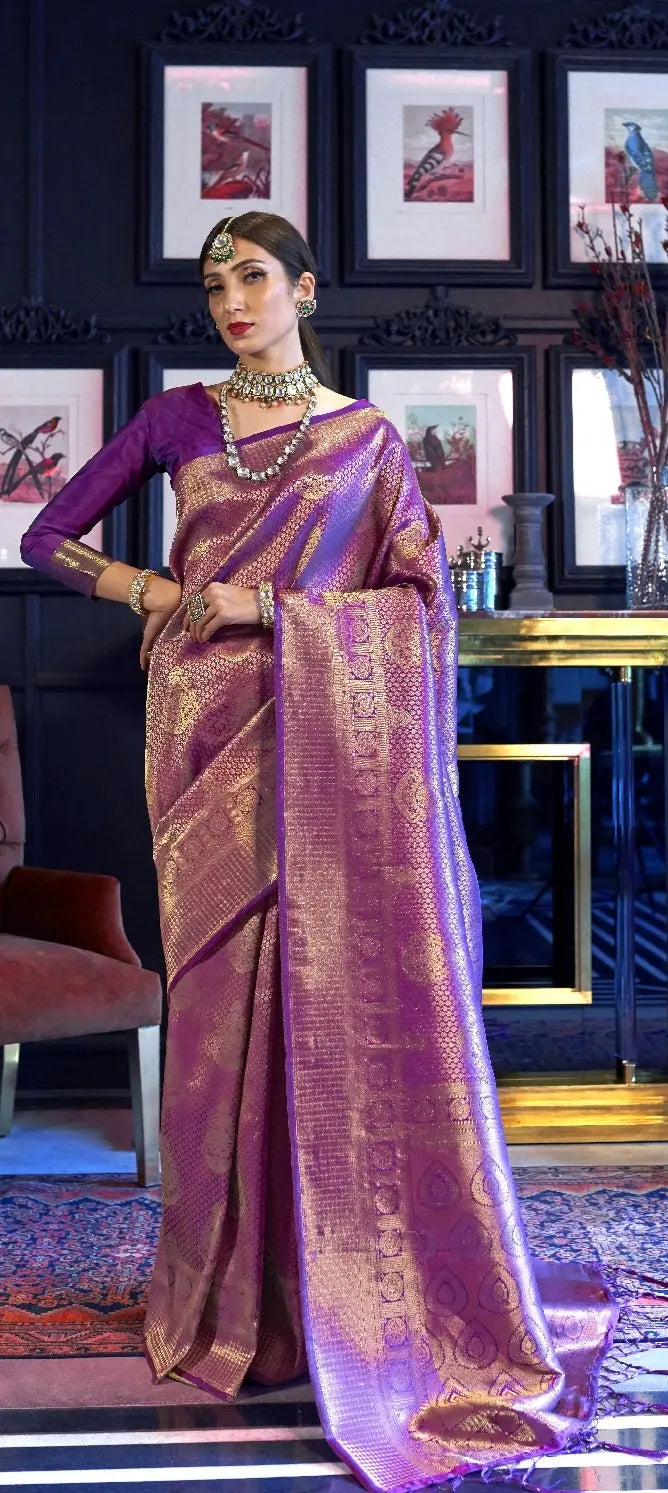 Violet Weaving Silk Saree