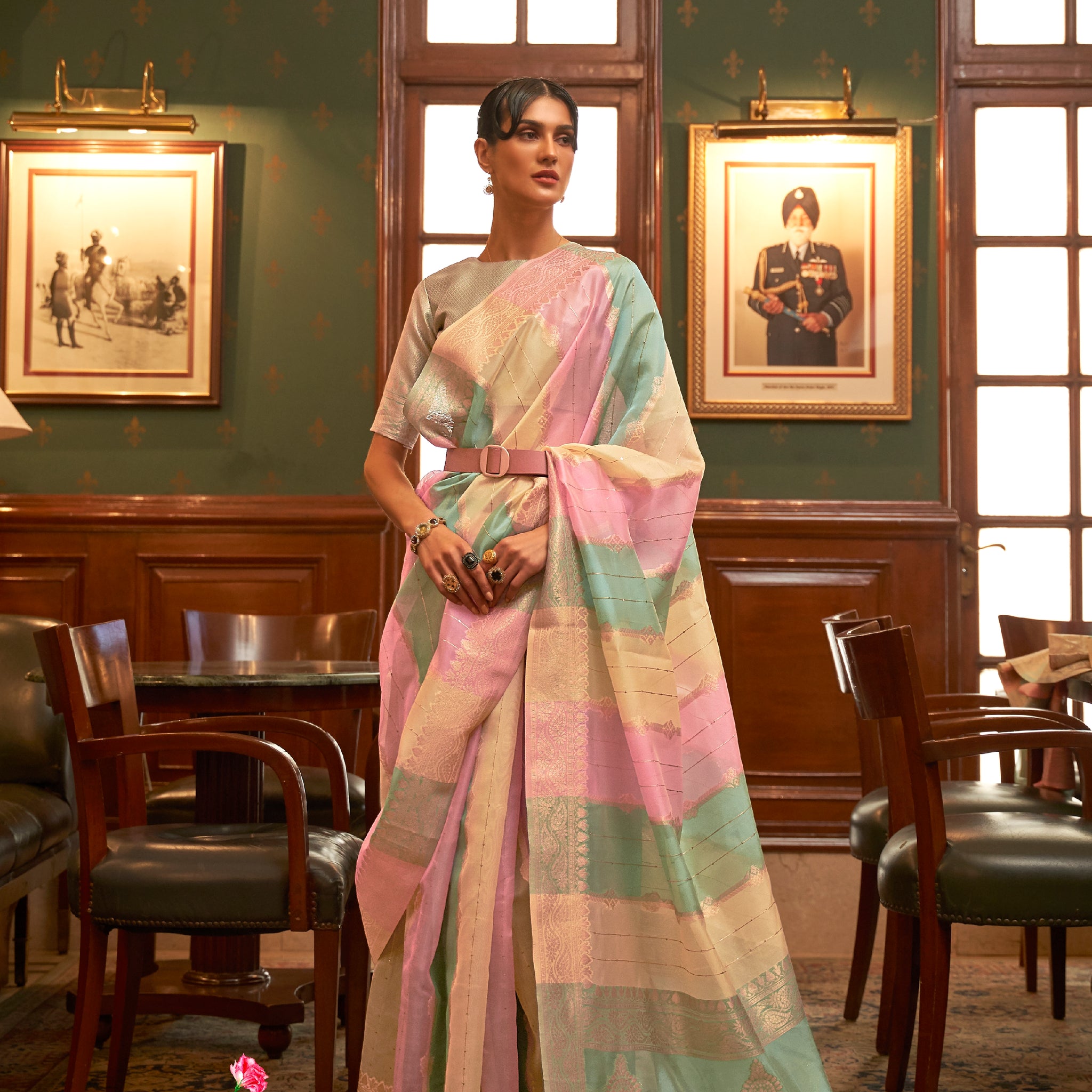 Multicolor Organza Saree