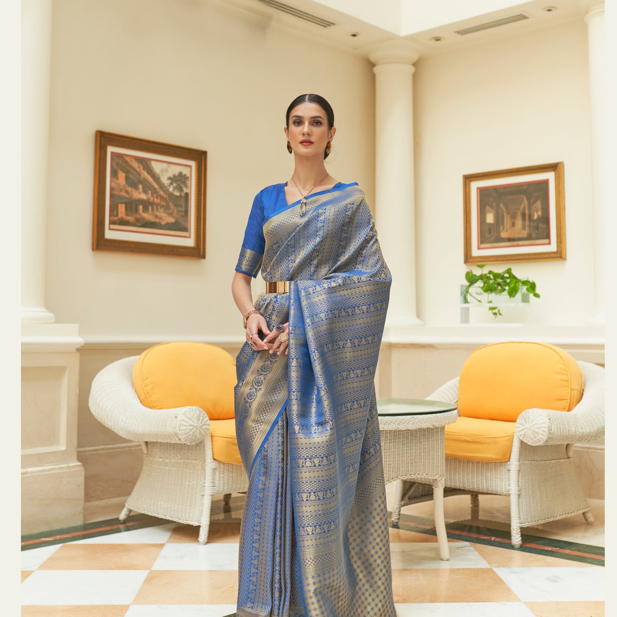 Light Blue Sequins Weaving Silk Saree