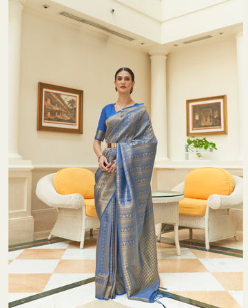 Light Blue Sequins Weaving Silk Saree