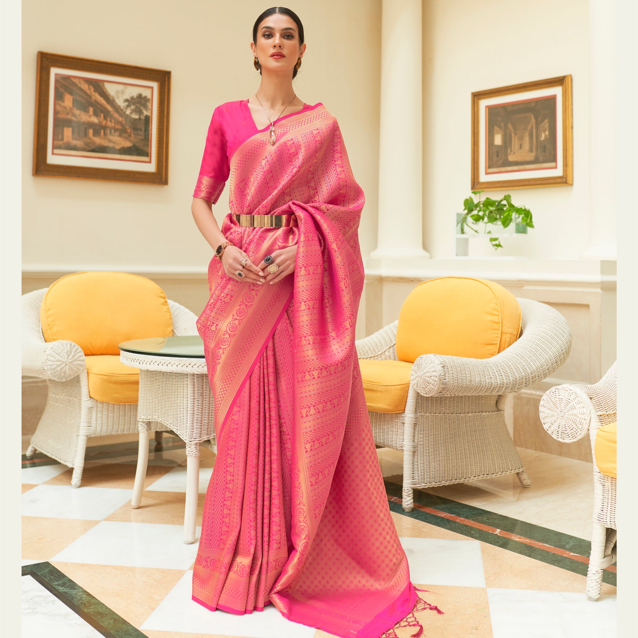 Raj Laxmi Dark Hot Sequins Handloom Weaving Saree