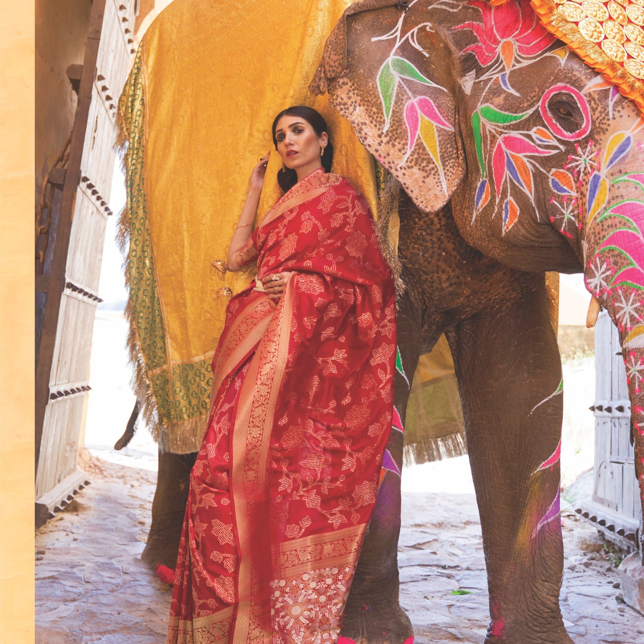 Red Sequins Weaving Silk Saree