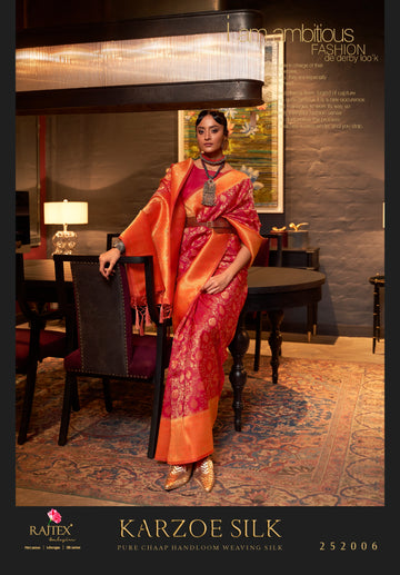 Raj Laxmi Pink Pure Chaap Handloom Weaving Silk Saree