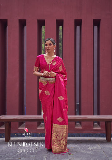 Raj Laxmi Punch Pink Pure Satin Weaving Saree