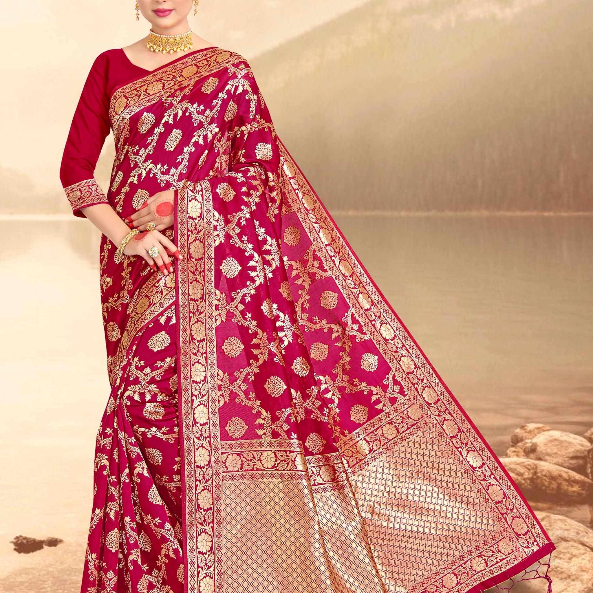 Pink Banarasi Art Silk Saree