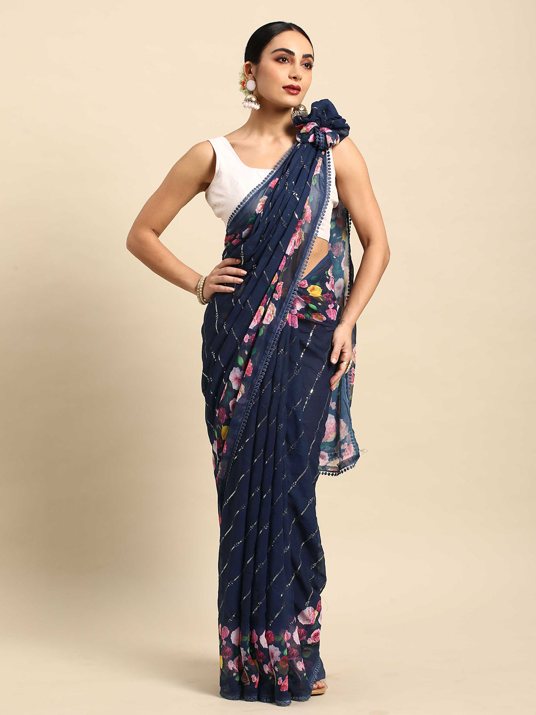 Navy Blue Georgette Saree