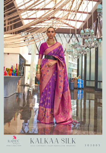 Raj Laxmi Lavender Self Contrast Handloom Weaving Saree