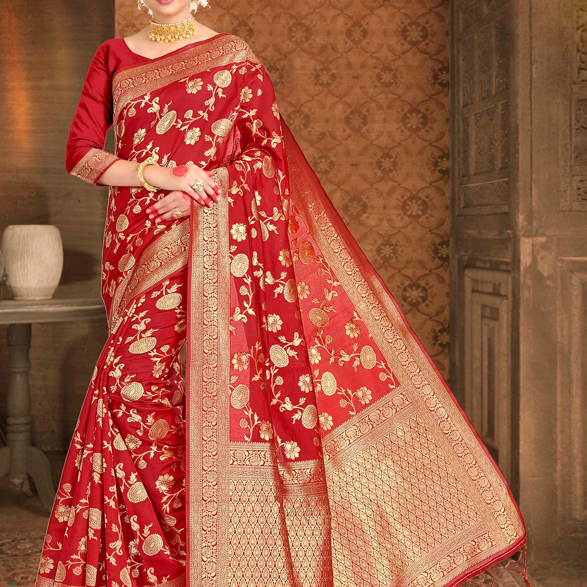 Red Banarasi Art Silk Saree