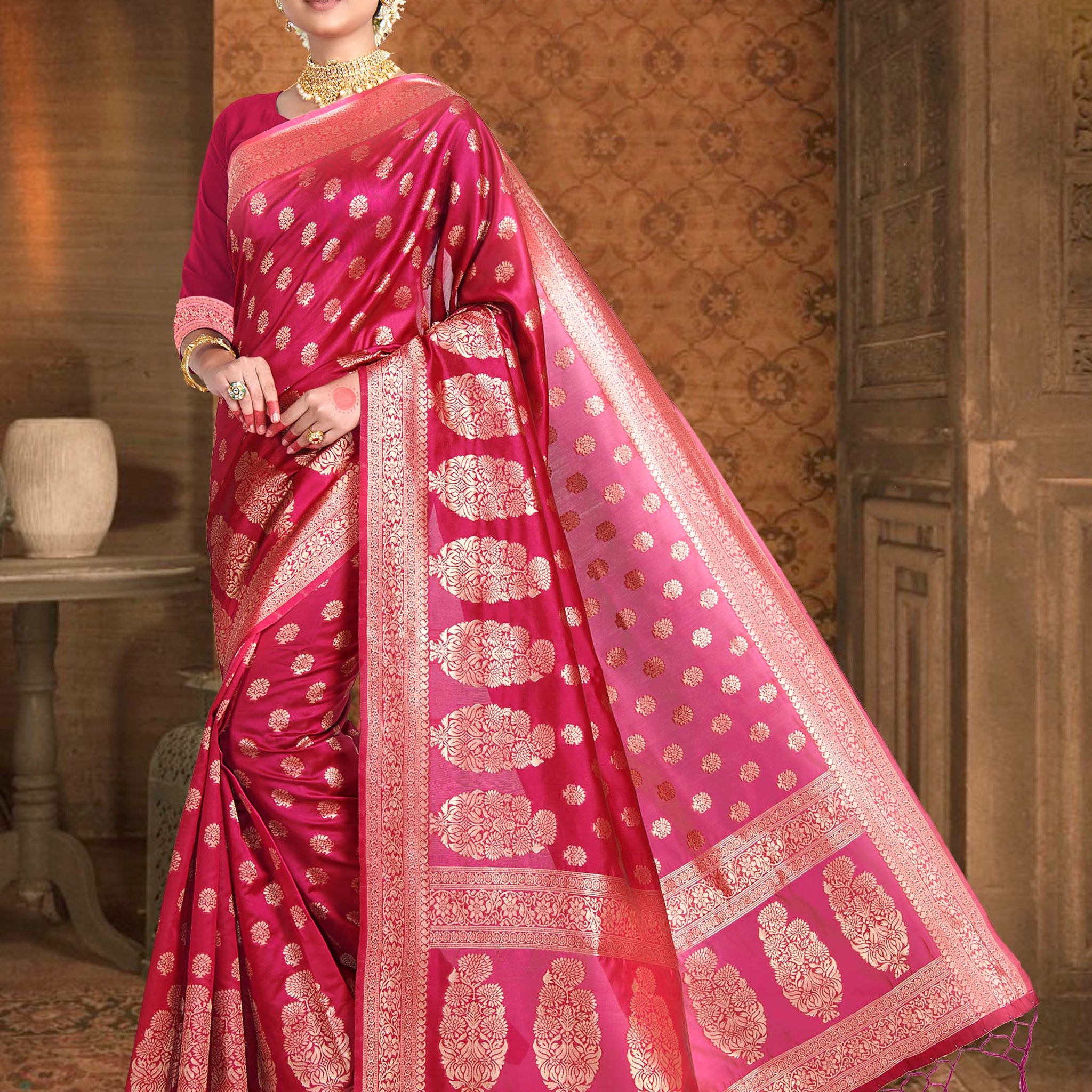 Pink Banarasi Art Silk Saree