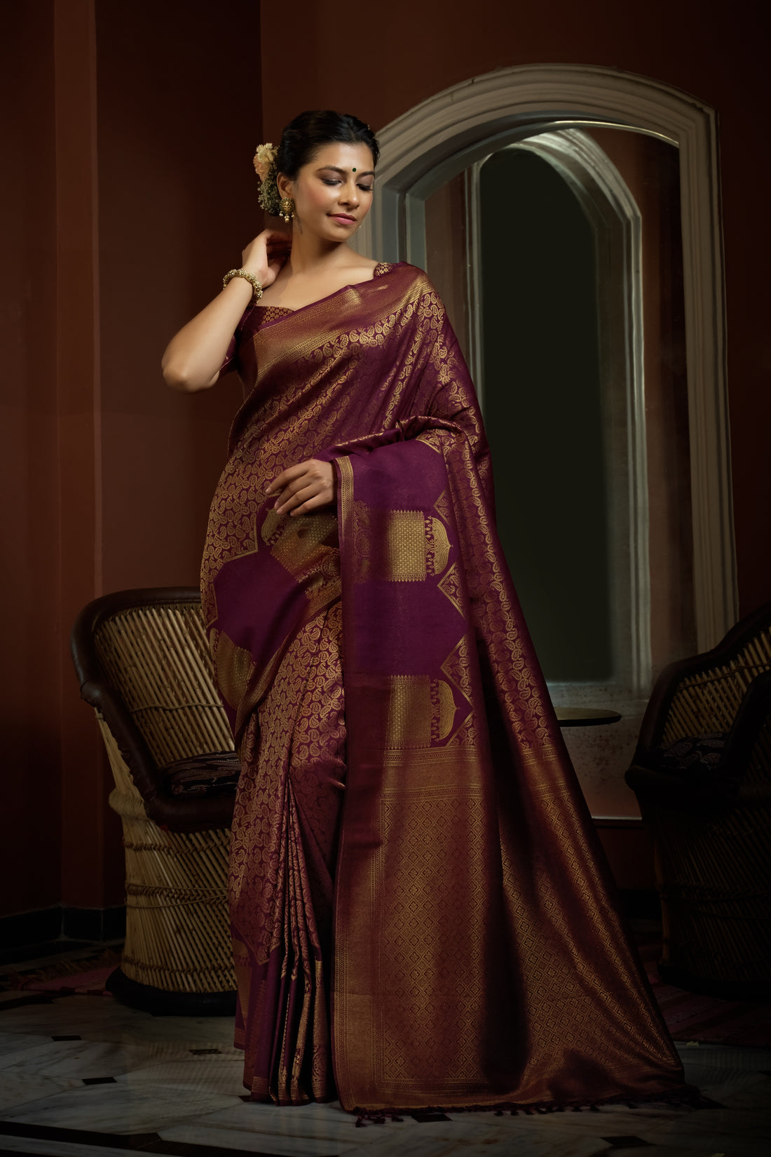 Wine Kanjivaram Art Silk Saree