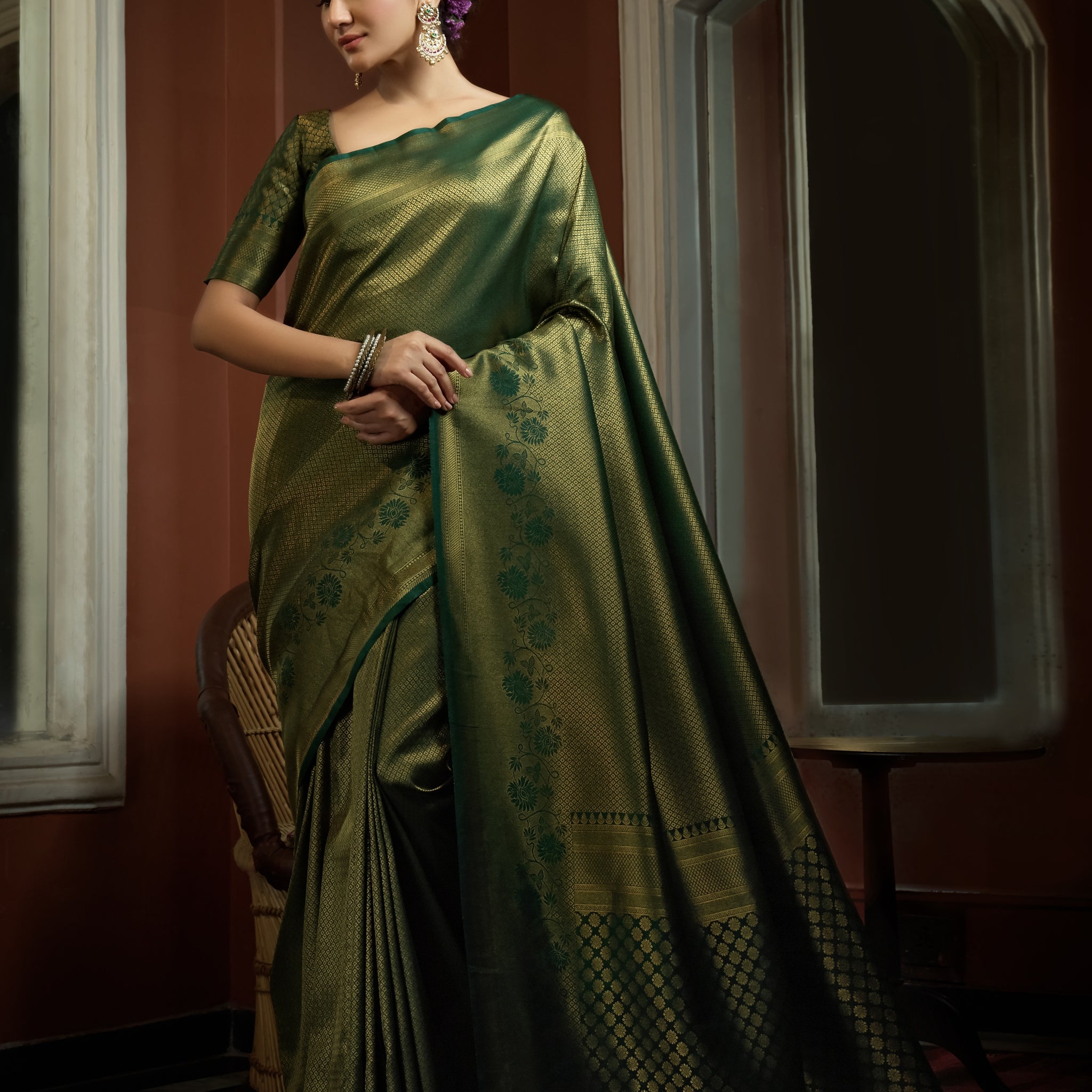 Dark Green Kanjivaram Art Silk Saree