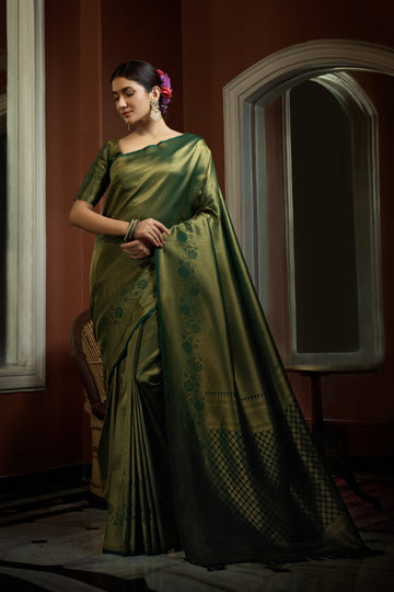 Dark Green Kanjivaram Art Silk Saree