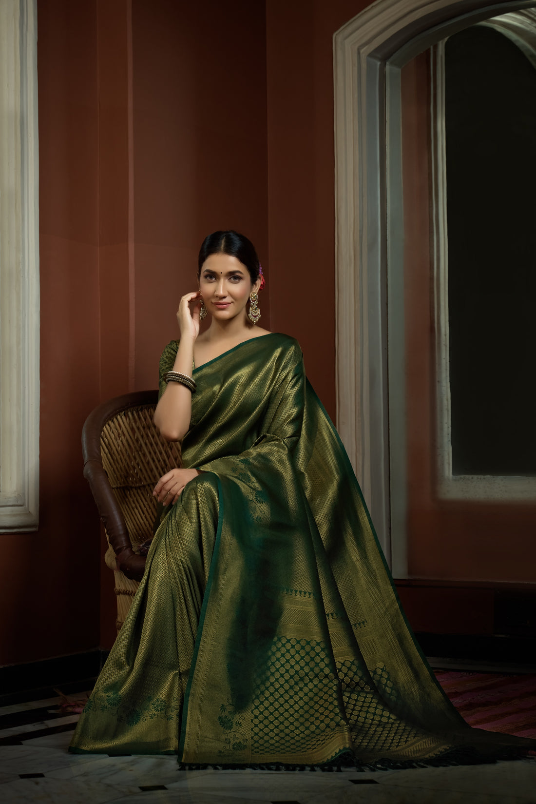 Dark Green Kanjivaram Art Silk Saree