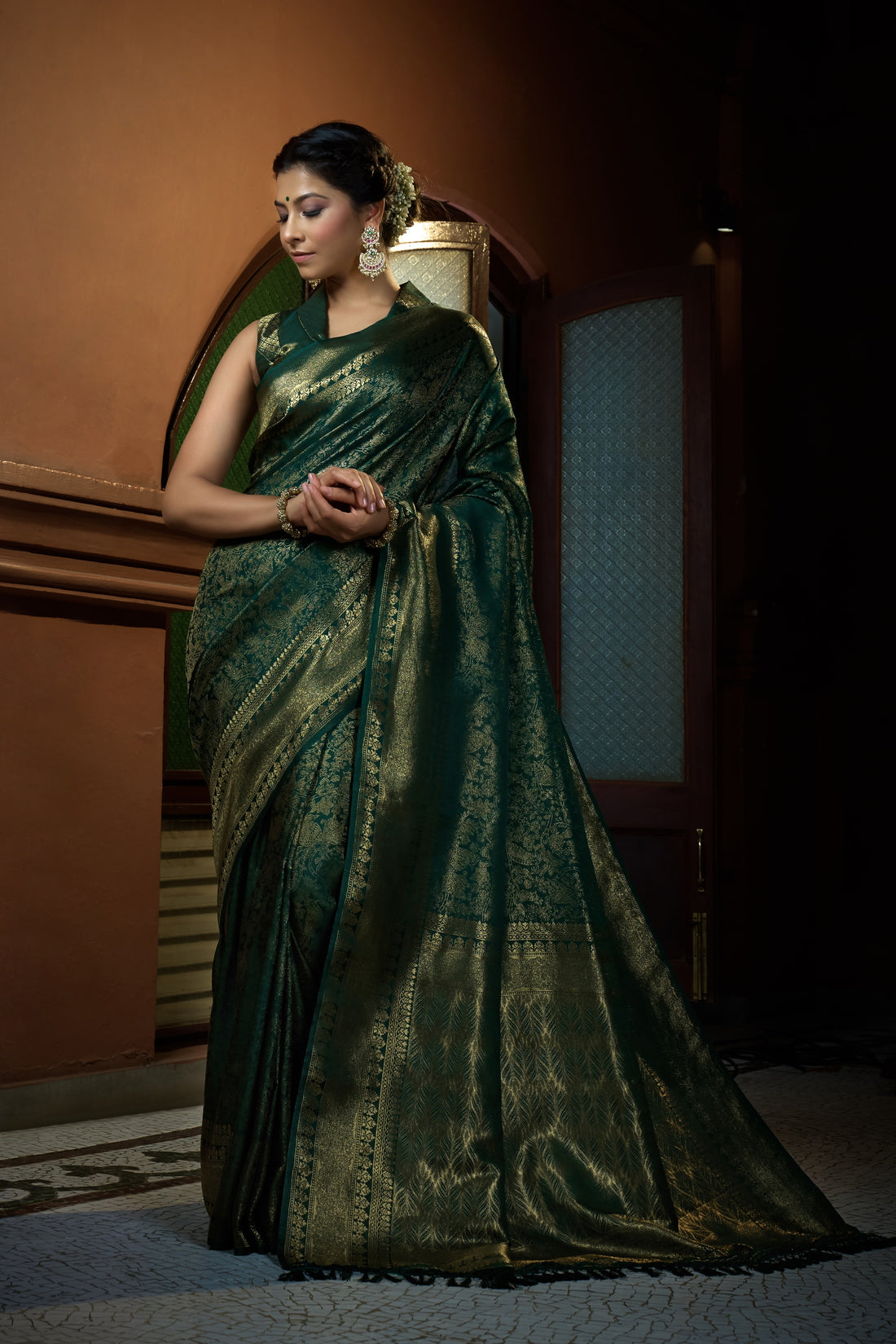 Dark Green Kanjivaram Art Silk Saree