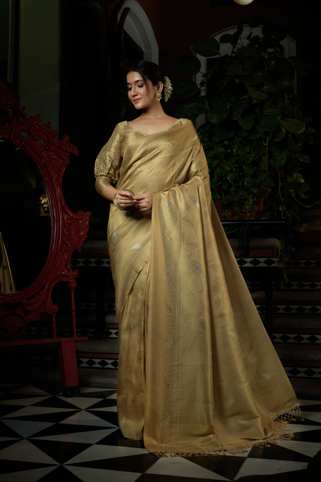 Beige Kanjivaram Art Silk Saree