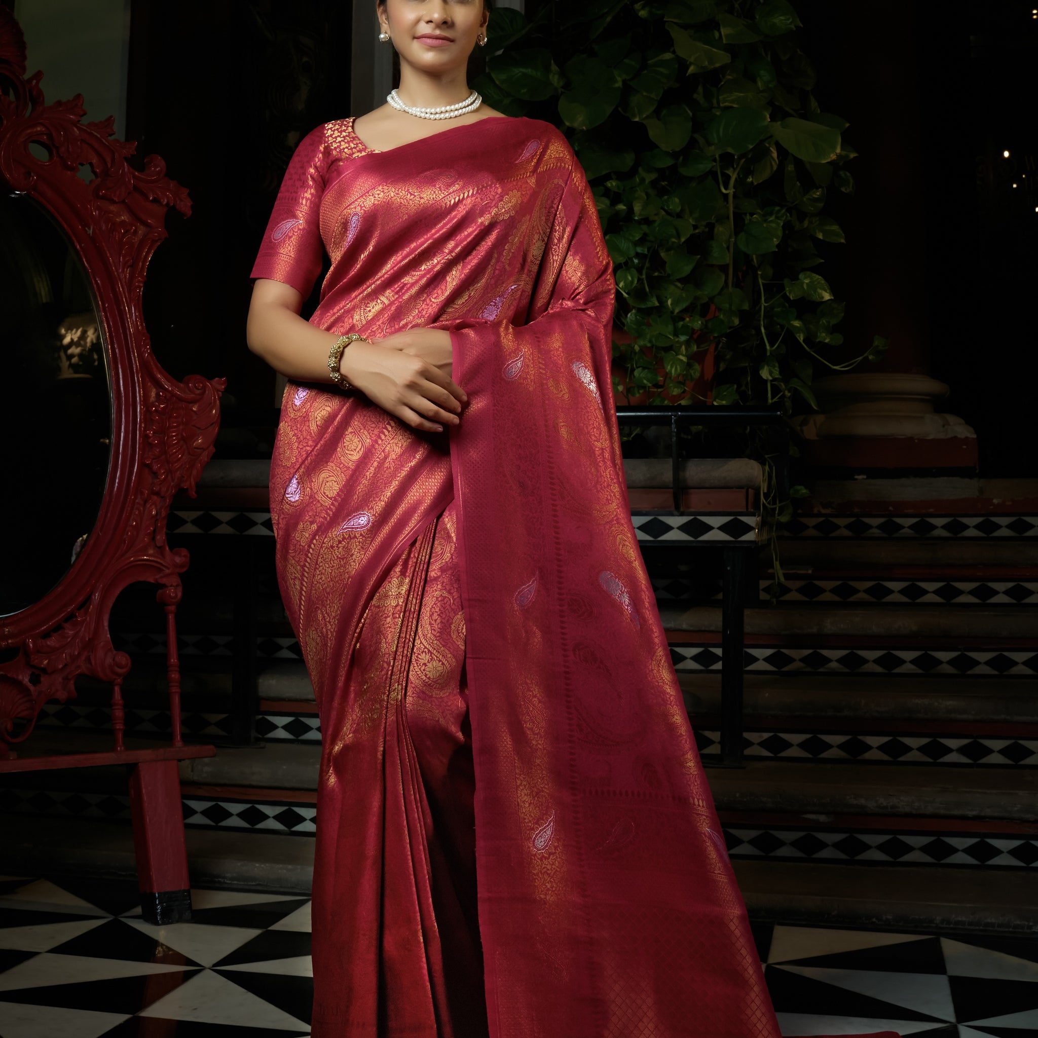 Pink Kanjivaram Art Silk Saree