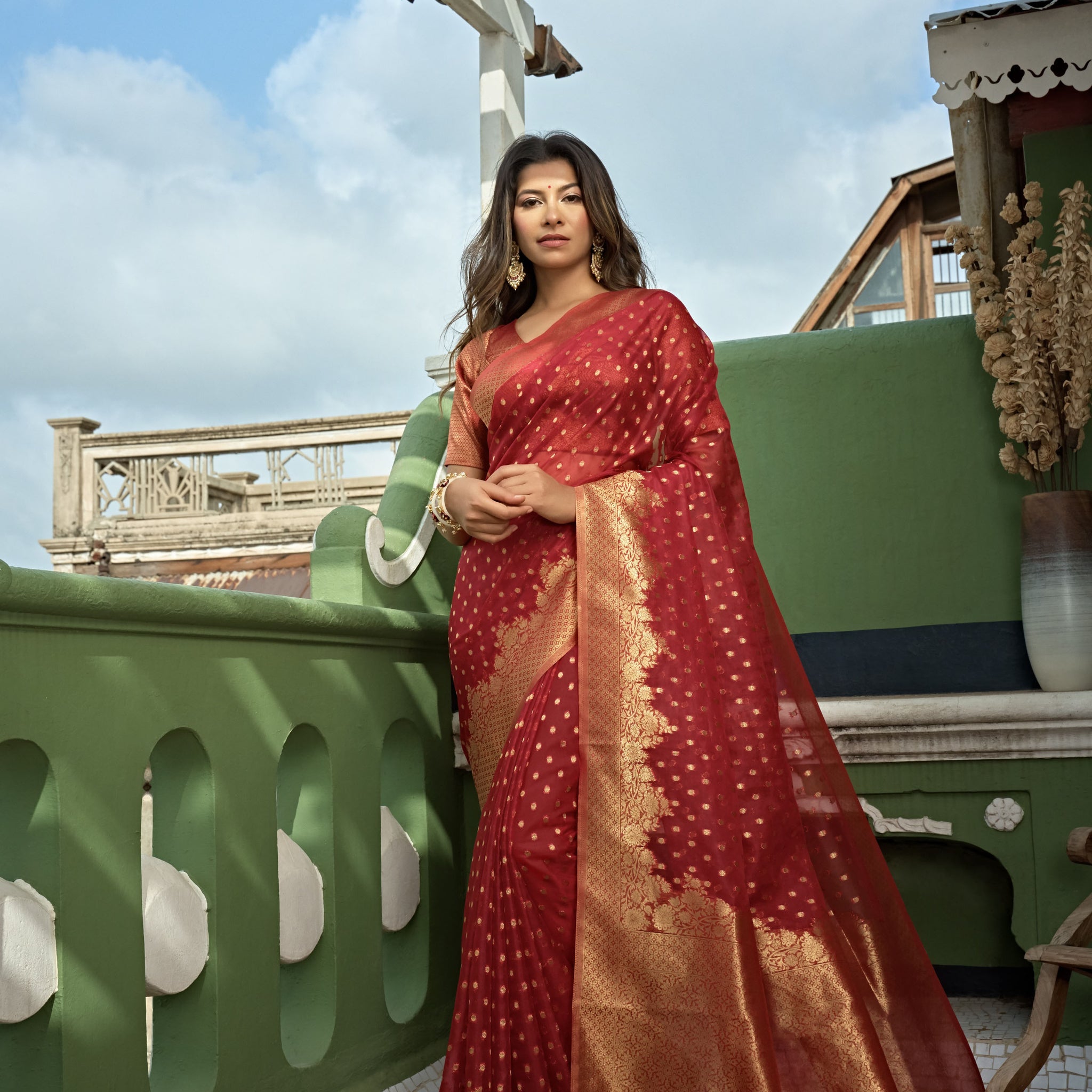 Red Organza Saree