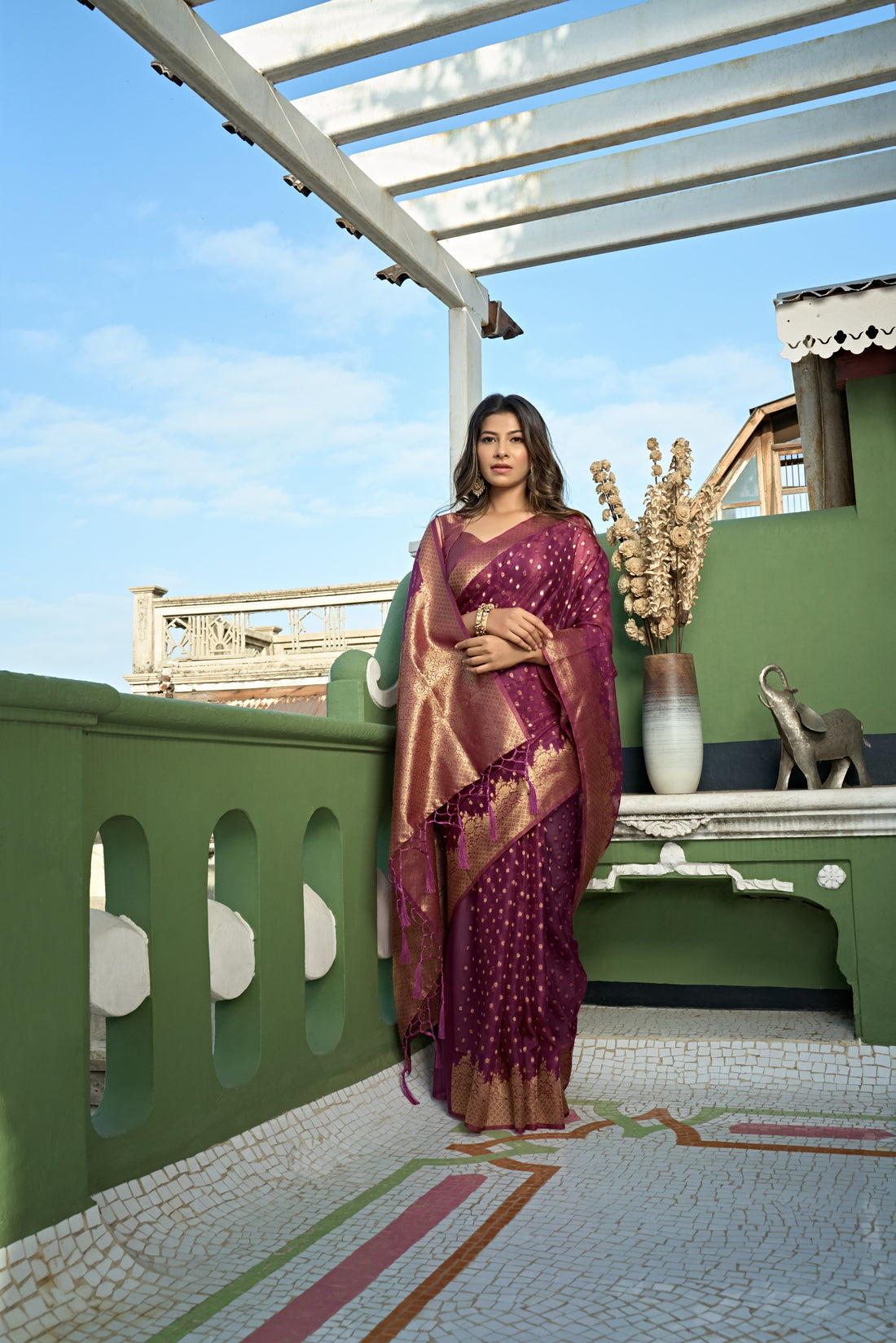 Wine Organza Saree