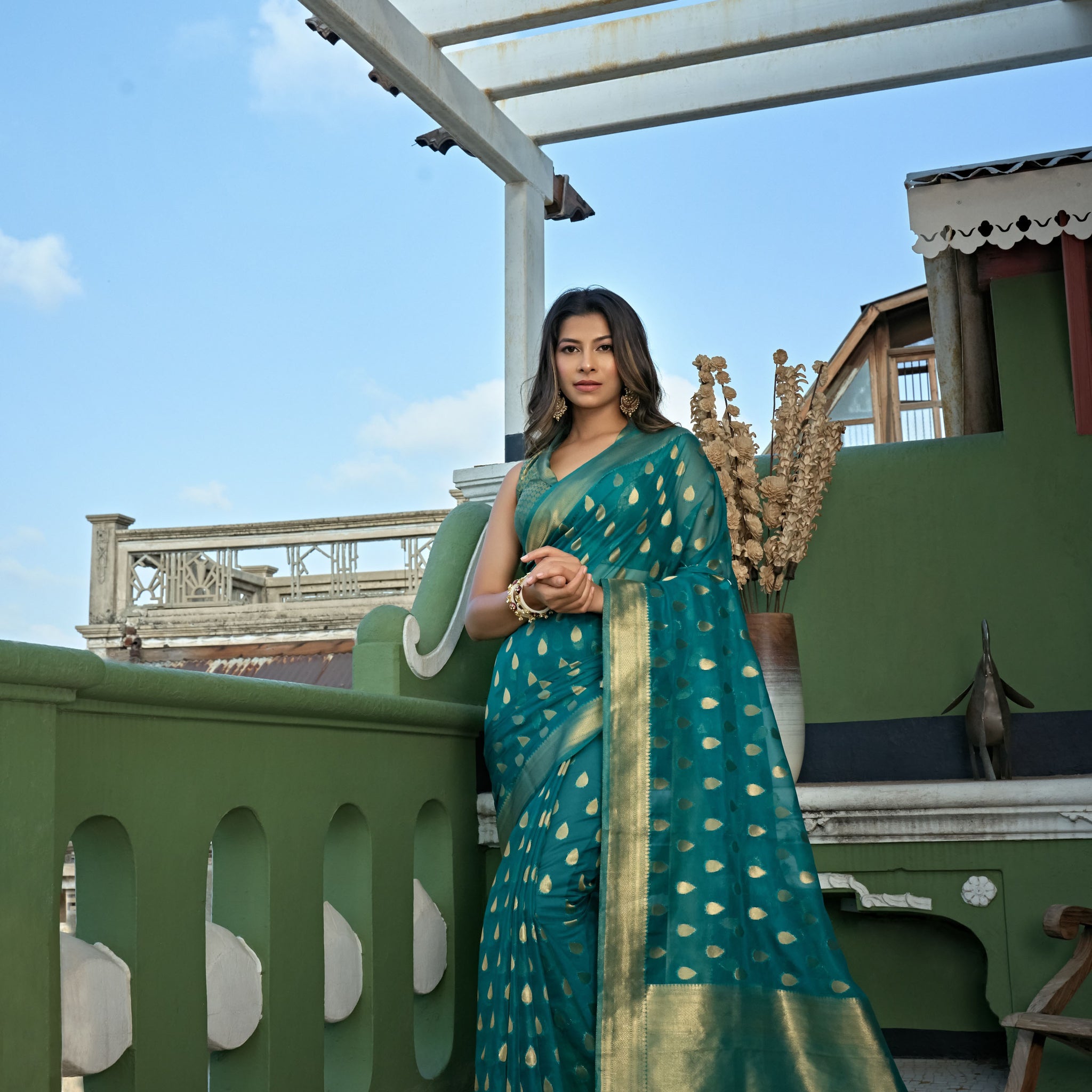 Blue Organza Saree