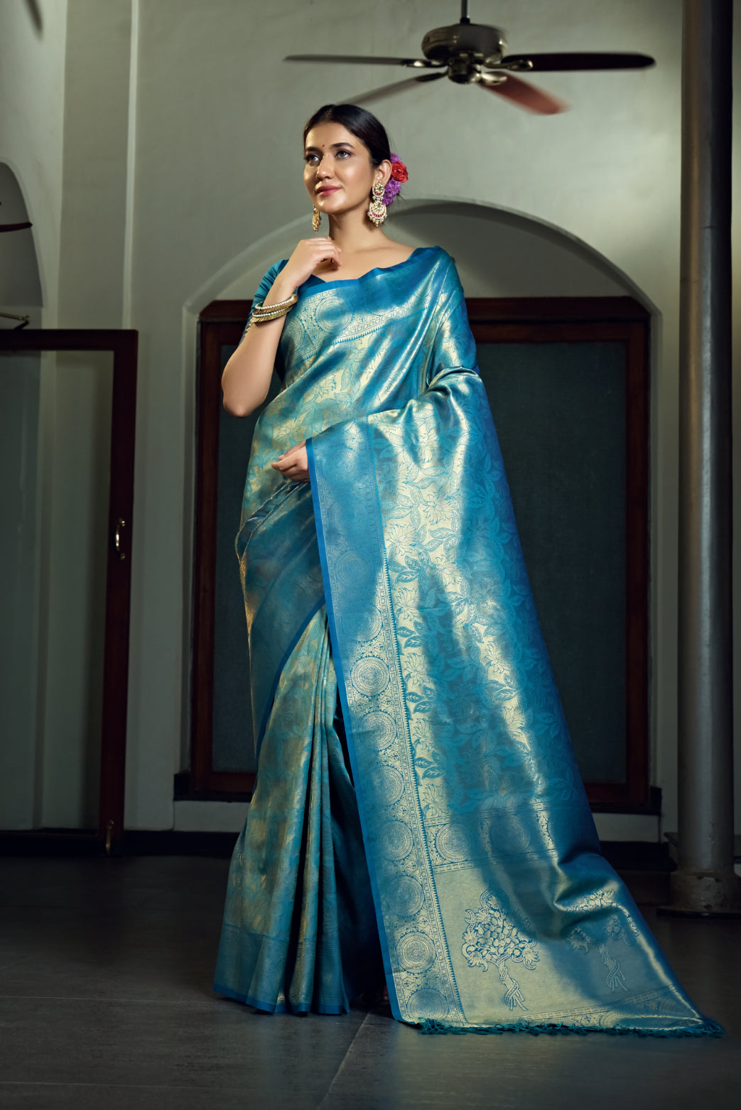 Blue Kanjivaram Art Silk Saree